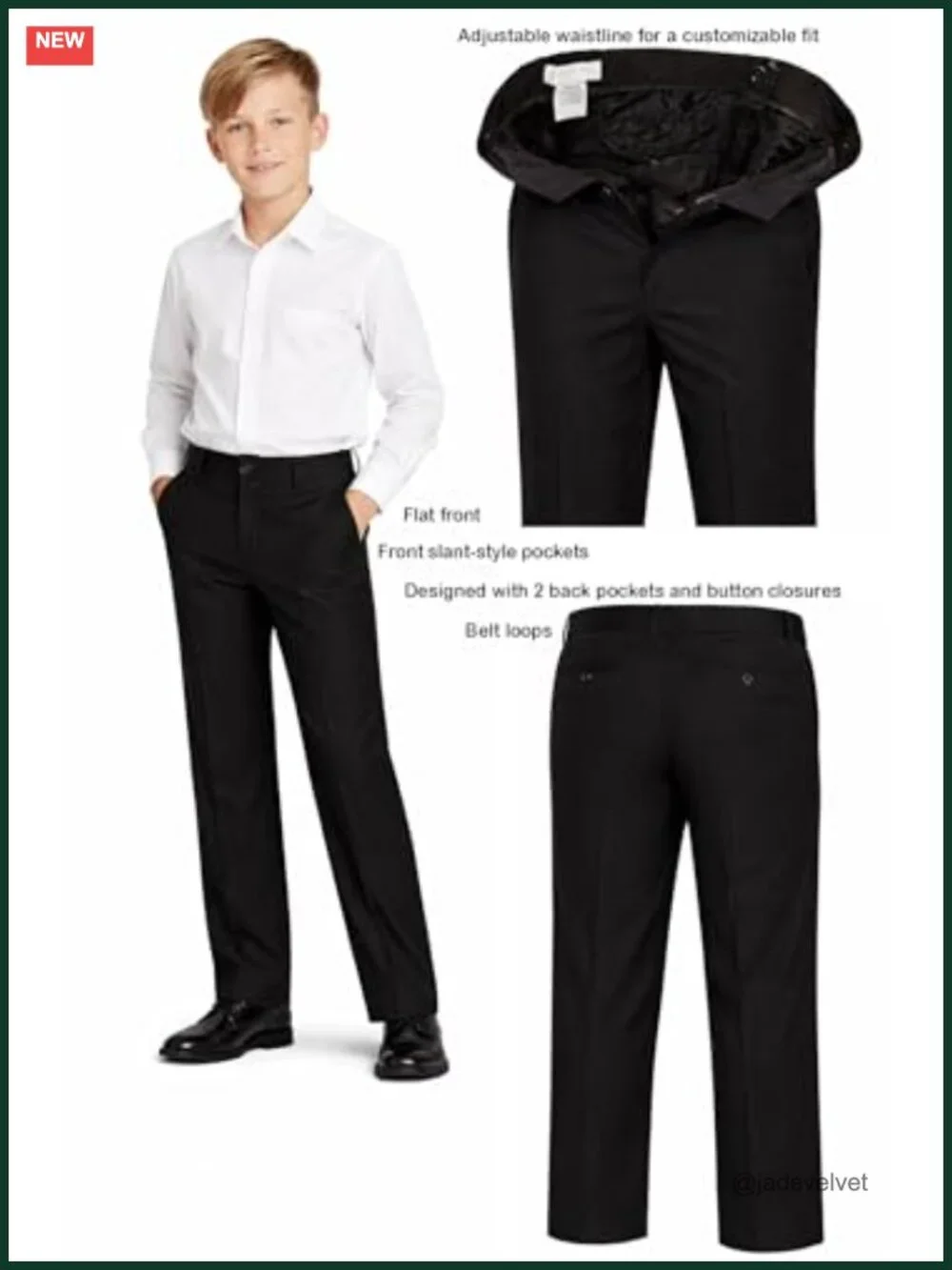 Boys Dress Pants - Flat Front Straight Fit Tailored Slacks - Formal School